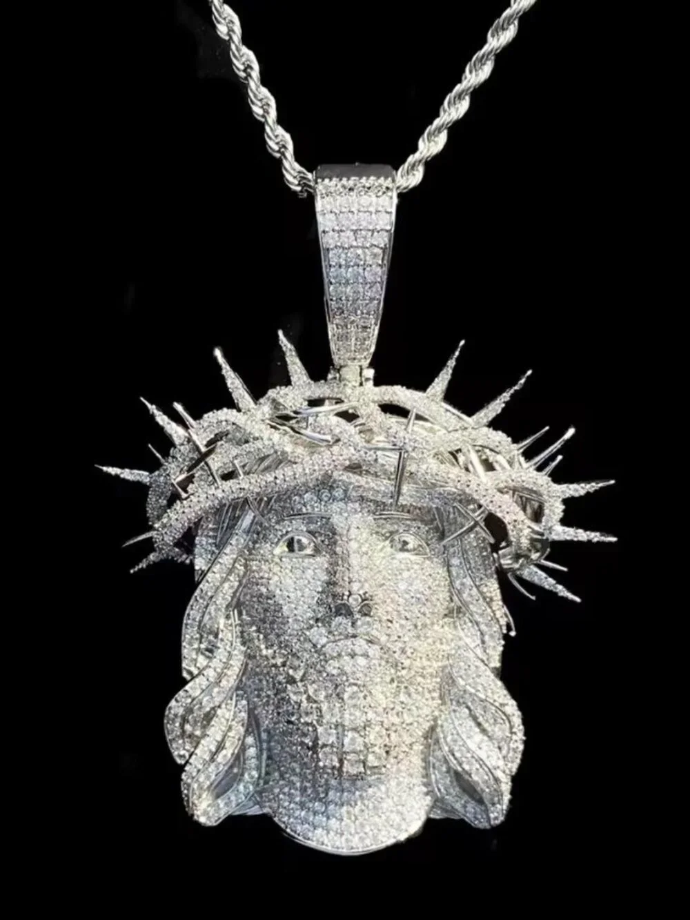 Jesus Piece With Crown with 24inch rope chain